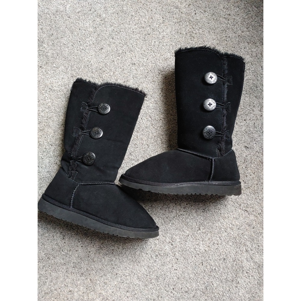 Y2K UGG Bailey Button Triplet Tall Fur Winter Snow Boots Black Suede Sherpa Sz 9